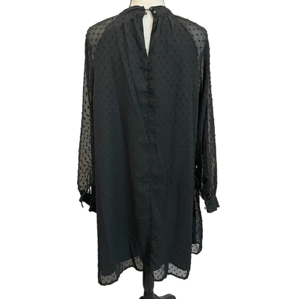Long Sleeve Wedding Guest Dresses Flowy Chiffon Swiss Dot Casual Midi Dress L